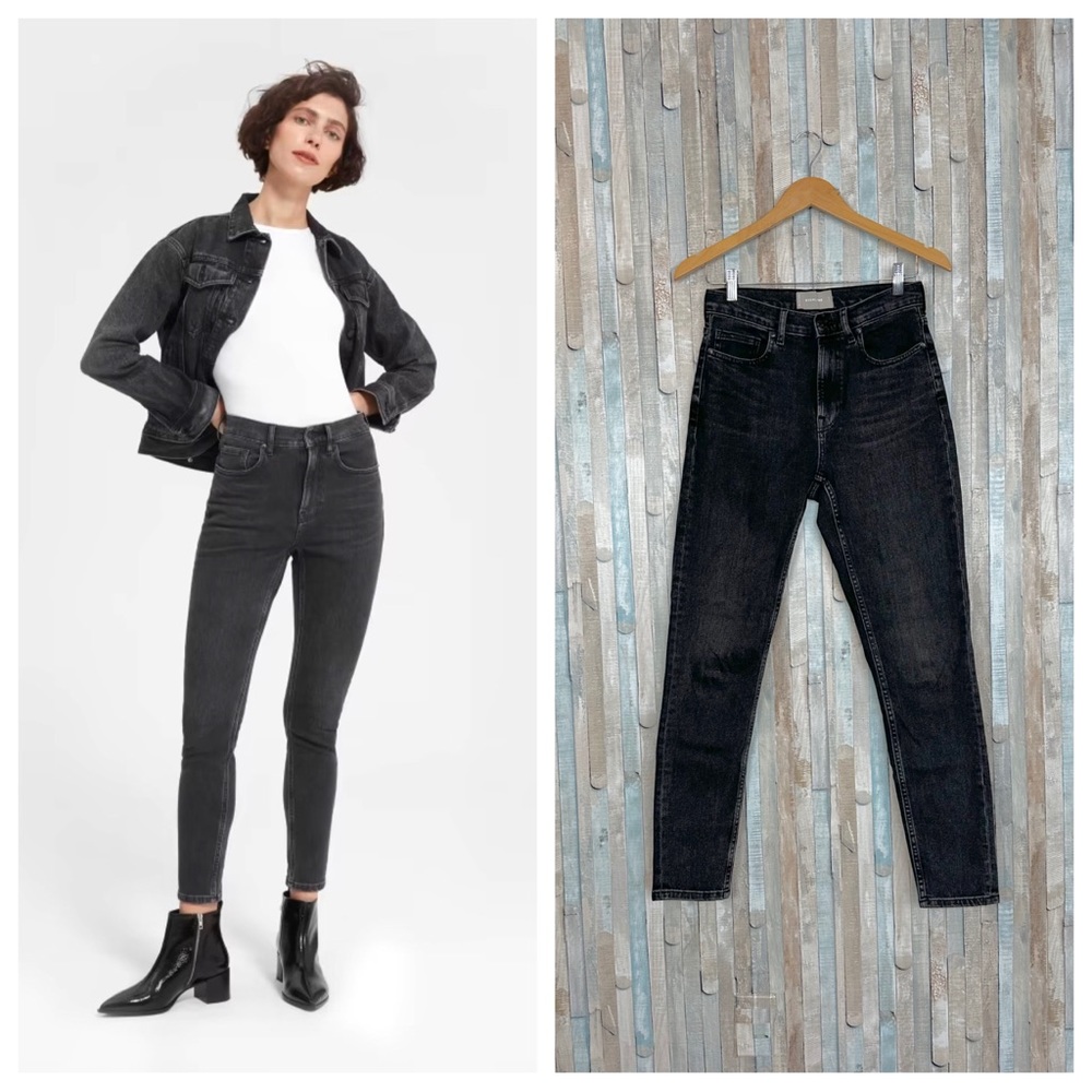 Everlane 27 Tall‎ The High Rise Waist Skinny Slim Leg Jean Black Washed Denim
